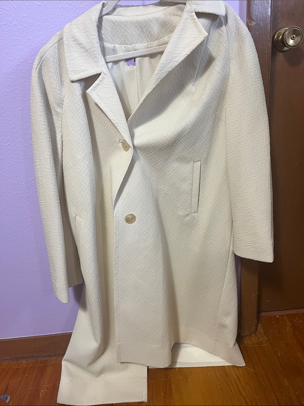 Women's Cream Textured Trench Coat with Notch Collar